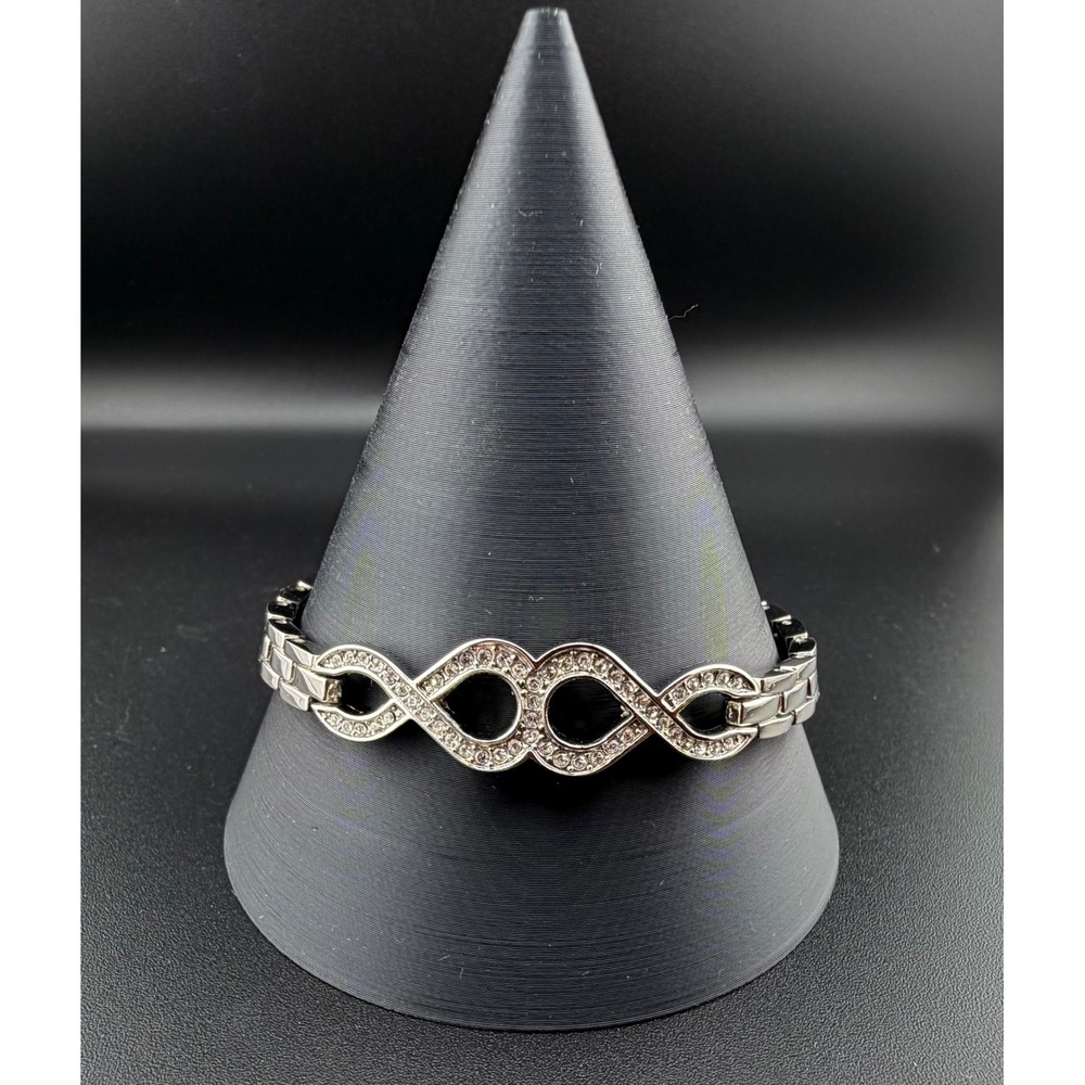 Relic by‎ Fossil Link Bracelet Silver Tone Infinity Rhinestone Minimalist Chic